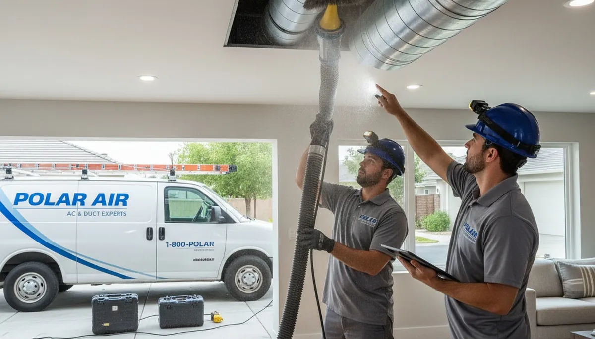 Technician cleaning air ducts for HVAC system in Charlotte NC home by Five Star Cooling